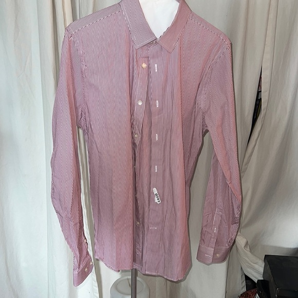 Mens pinstriped red white dress shirt M express dry cleaned extra slim fit - Picture 1 of 10